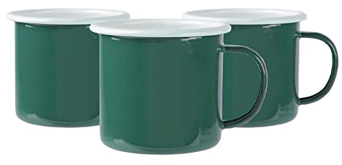 Argon Tableware Mugs en émail coloré - Métal Camping en Plein air Thé Boissons Chaudes Coupes de Boissons - 375ml - Vert - Paquet de 6