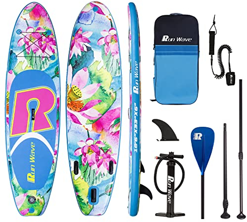Runwave Aufblasbares Stand Up Paddle Board Anti-Rutsch Deck mit Premium SUP Zubeh?r | Breiter Stand, untere Finnen f¡§1r Surfkontrolle | Jugendliche Erwachsene Anf?nger (Lotus Pink)
