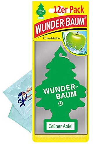 12 Stück Grüner Apfel Wunder-Baum Lufterfrischer Duftbaum inkl. 1 x Glasreinigungstuch von SP Großhandel Gratiszugabe (Grüner Apfel)