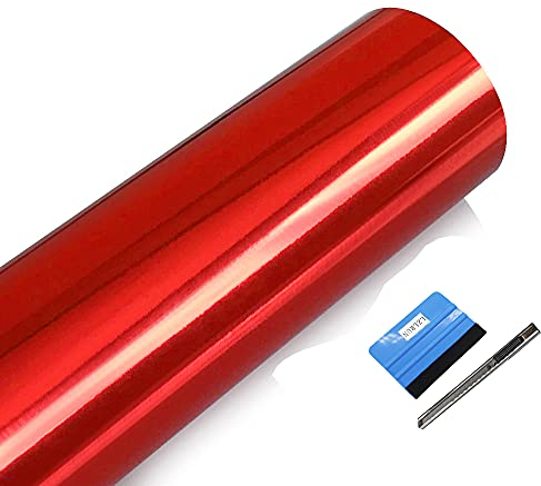 NewL Pellicola adesiva adesiva in vinile cromato rosso lucido, senza bolle, fai da te, per auto, bici, motore, carrozzeria, pellicola autoadesiva (30 cm x 150 cm)