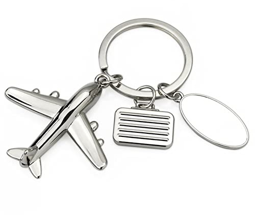 ARFUKA Schlüsselanhänger Edelstahl Auto Schlüsselanhänger Flugzeug mit Koffer Anhänger Metall Keychain Schlüsselbund Geburtstag Weihnachtsgeschenke für Männer und Frauen