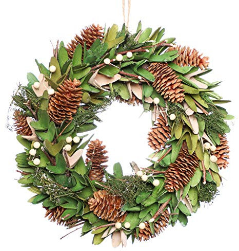 34cm Christmas Wreath Green & White Pine Cone Hanging Door Seasonal Winter Garland Decoration (BM37)