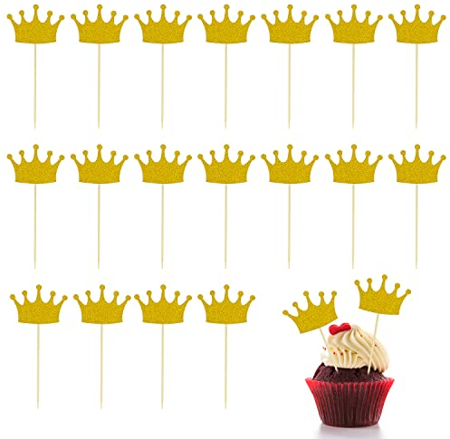 ALLY-MAGIC Crown Cupcake Toppers, Kings Coronation Cake Decorations, 20PCS Gold Glitter Crown Cupcake Toppers for Birthday Party, Baby Shower, Wedding Party Supplies Y9-HGDGCJ