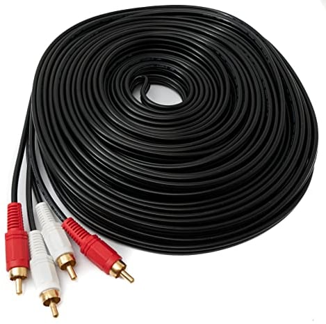 System-S Cable RCA 2 RCA de 20 m macho a macho, adaptador AV estéreo en negro