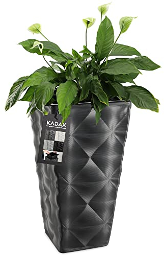 KADAX Blumentopf mit 3D Effekt, Blumenkübel aus Kunststoff in 4 Farben, Pflanzkübel mit Einsatz und praktischen Griffen, Kunststofftopf, Outdoor-Pflanzkübel, Innentopf (Anthrazit Höhe: 55,5 cm)