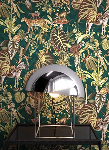 NEWROOM Tapete Grün Vliestapete Dschungel - Dschungeltapete Floral Braun Blumen Blätter Blumentapete Tropisch Mustertapete grün inkl. Tapezier-Ratgeber