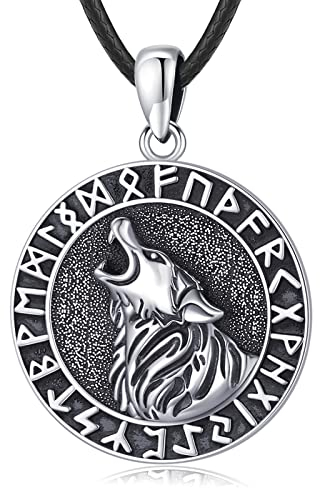 Eusense Wikingerschmuck Wolfsrune Halskette 925 Silber Nordisch Amulett Mythologie Wikinger Geschenk Anhänger für Männer Frauen