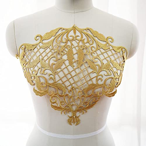 HXSCOO Aplique Barroco Bordado Dorado, Tela de Rejilla Hueca, Collar de Hierro for Coser, Parche for Boda, Vestido de Novia, Ropa, decoración de Vestido, Manualidades DIY