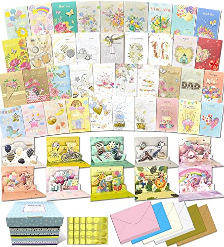 DWIYITTN Geburtstagskarte mit Umschlag, 48 Geschenkkarte Grußkarte, 3D Pop Up Karte Geburtstag und Klappkarten, Happy Birthday Geschenke für Frau, Beste Freundin, Kinder