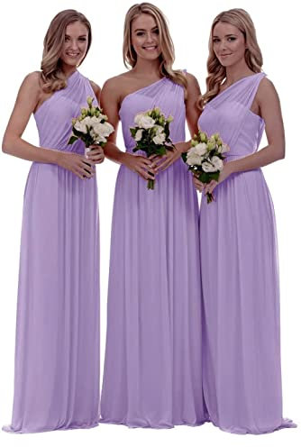 KURFACE Abito da damigella d'onore da donna monospalla senza maniche lungo in chiffon formale abito da sera, Lilla, 40