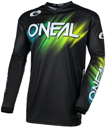 O'NEAL | Motocross-Jersey Langarm | MX Enduro | Gepolsterter Ellbogenschutz, V-Ausschnitt, atmungsaktiv | Element Jersey Voltage V.24 | Erwachsene | Schwarz Grün | Größe L