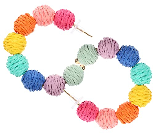 Milisten 1 paar Handgefertigte BöHmische Raffia Ohrringe, Geometrische HäNgende Sommer Ohrringe FüR Damen, Strand Schmuck Geschenk FüR Frauen
