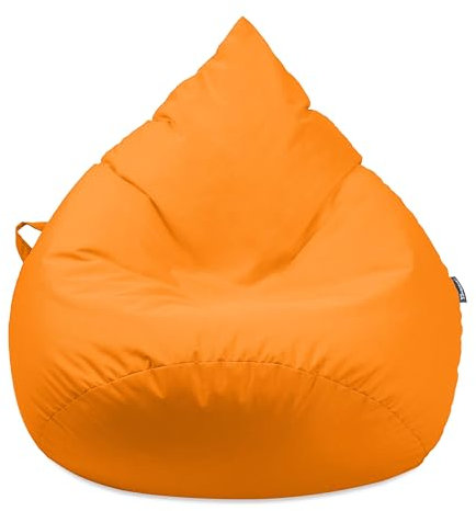 Droplet-Lounge Tropfenform Sitzsack mit Füllung | für Kinder Erwachsene | Indoor & Outdoor geeignet | Wasser-& Schmutzabweisend | Sitzkissen Bodenkissen Beanbag (XXL Durchmesser 80 cm, Neonorange)
