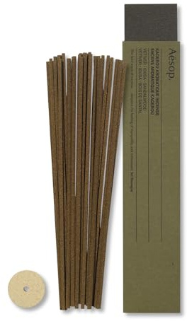 Aesop Kagerou Aromatique Incense | Earthy & Smoky Vetiver Scent | Includes Kanuma Pumice Holder | 30-Minute Burn Time | Green, Herbaceous, Woody Aroma | 33 Sticks