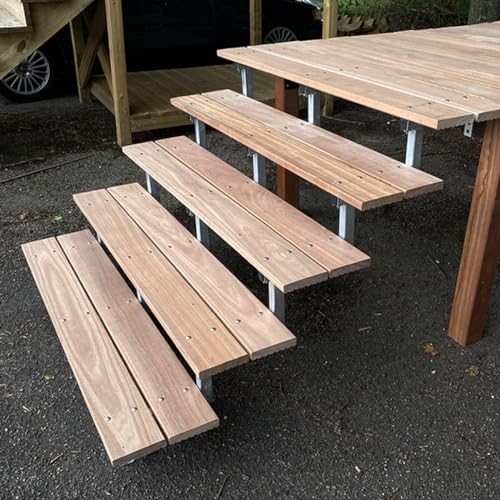 Holztreppe aus exotischem Holz, mit Treppenwangen aus Stahl, 2 bis 5 Stufen, Hartholz (4 Stufen, 80 cm)
