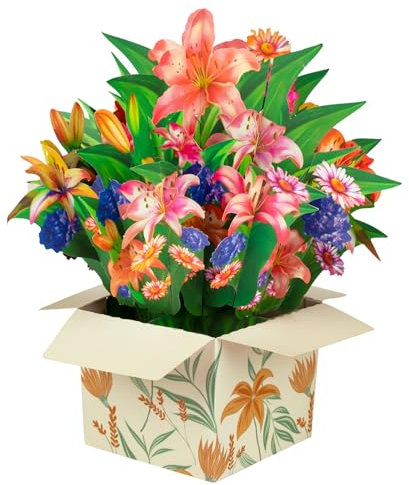 Magic Ants Blumen Papier Pop-up Karten - Blumenstrauß 3D Popup Grußkarte - Pop-up Geburtstagskarte für Mama - Jahrestagskarte-Dankeschön Karte für Frauen, Muttertag - Umschlag inklusive (Lilie)