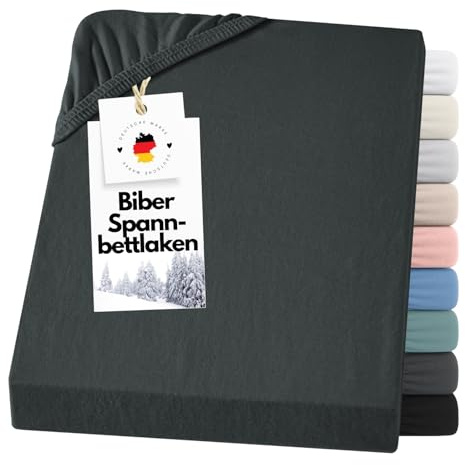 Carpe Sonno Warmes Biber Spannbettlaken 90x200cm Anthrazit [Made in Germany] 15 bis 25cm Steghöhe - mit Gummizug | Flanell Bettlaken | Winter Spannbetttücher flauschig | Biber Bettlaken Dicker Stoff