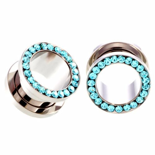 Decentraland Silber und Hellblau 2 Stück Edelstahl O Ohrmessgeräte Tunnel Ohren Schraubverschluss Körperpiercing-Schmuck 10mm（00g）