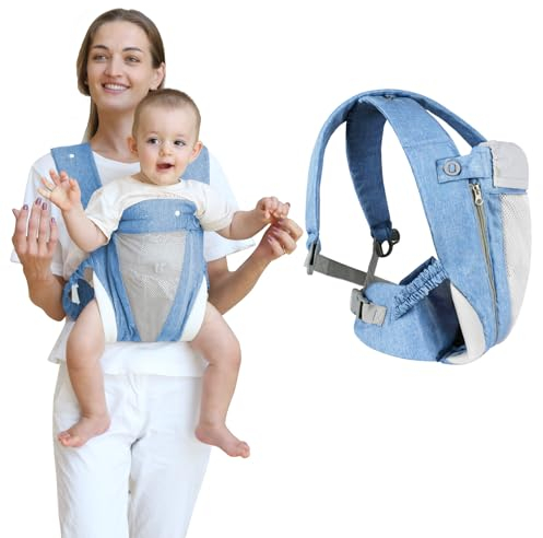 Aolso Tragetuch Baby, Babytrage für Neugeborene ab Geburt, Baby Bauchtrage Rückentrage, Ergonomischer Tragetuch, Neugeborenes bis Kleinkind, Nehmen Sie es mit, Multifunktional (Blau-Netztasche)