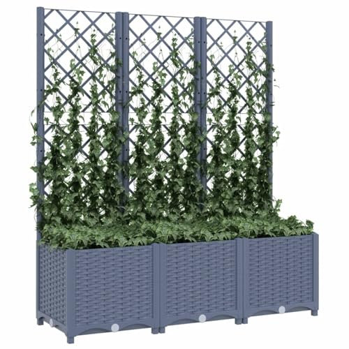 Gecheer Planter Box with Trellis Trough Planter with Topped Trellis, Rectangular Flowerpot With Lattice, Flower Raised Bed Dark Grey 120x40x136 cm PP