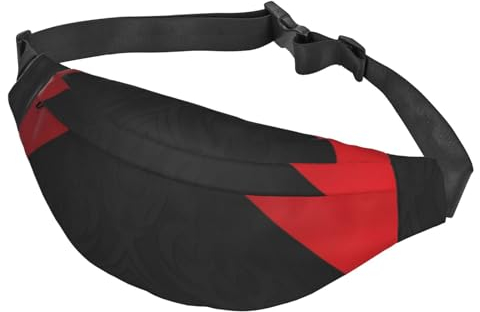 Bauchtasche für Damen und Herren, wasserdicht, mit 3 Reißverschlusstaschen, Bauchtasche für Laufen, Reisen, Rot / Schwarz, Schwarz , Einheitsgröße