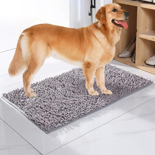 YCYATS Cleany Matte Hund, Eingangstürmatte mit Wasserabsorbierenden, Fussmatte für Hund, Schmutzfangmatte, rutschfeste Maschinenwaschbare Fußmatte, Eingang, Flur, Küche, Bad (Grau, 45 * 70cm)