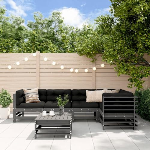 ULUYYUC 6-TLG. Garten-Lounge-Set, Eckbank Schlafsessel Mit Bettfunktion Bodensofa Ecksofa Geeignet für Garten Hinterhof Balkon Außenbereich Grau Massivholz Kiefer