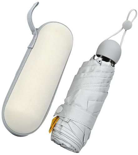 AIBO LIFE Parapluie compact pliable anti-UPF 50 Protection UV 99,9 % Parapluie de voyage léger Petit sac à dos portable / Pluie Soleil / Hommes Femmes Enfants, Blanc amélioré