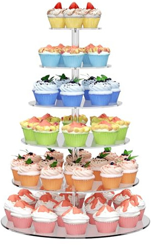 6 Tier Large Acrylic Round Cupcake Stand, Clear Wedding Cupcake Tower Stand, Cupcake Tier Stands for Dessert Table, Tiered Cupcake Holder Stand, Cupcake Display Stand for Birthday Party