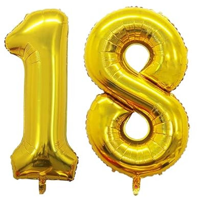 Geburtstag zahlen Luftballon 18 jahre-Gold XXL Jumbo Folienballon 40 Zoll – 101 cm Luftballons 18 Geburtstag Junge Mädchen Babyparty Geburtstagsdeko Jubiläumsparty Dekoration