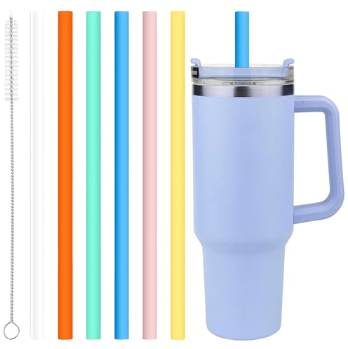 Lot de 6 pailles flexibles en caoutchouc réutilisables, extra longues et flexibles de 30,5 cm pour gobelet, pailles en silicone pour tasse Stanley Quencher Cup de 1,2 l, pailles douces avec brosse