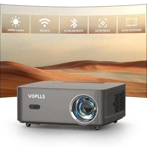 Smart Beamer Autofokus Trapezkorrektur 1080P Full HD WLAN Bluetooth, VOPLLS Beamer Heimkino/Outdoor für Handy/iOS/Android/PPT Projektor mit Stativ