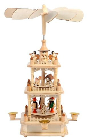 YeloZen Rotating Christmas Pyramids with 4 Candler Holders-18 Inches-3 Tiers Carousel-Wood Nativity Scene Set