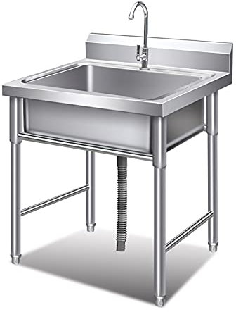 KJSHXYG Küchenspüle Edelstahl-Waschbecken, stehendes Catering-Küchen-Einzelbecken mit Wasserhahn, 28 x 28 x 31,5 Zoll, für Private und gewerbliche Spülen