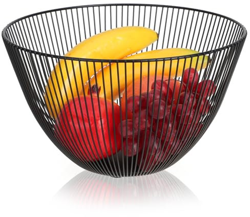 com-four® Cesta de fruta de metal negro 24,5 cm - frutero con diseño de rejilla abierta - cuenco decorativo para frutas, flores y velas (negro 24,5cm)