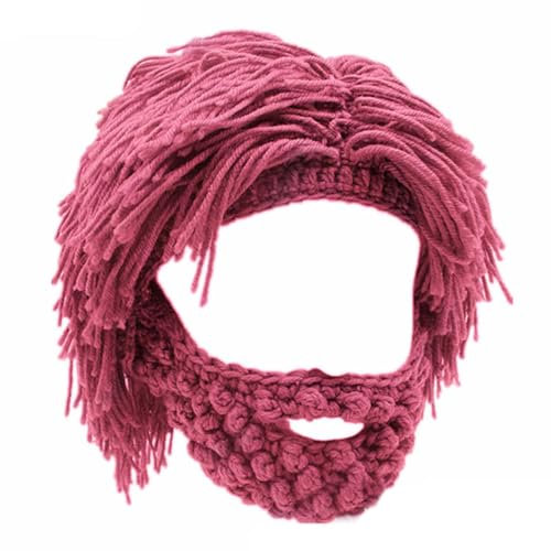 WUODHTW Handgewebte Reggae-Perücke, Mütze, für Weihnachten, Halloween, lustig, Winter, warme Reiter-Maske mit Bart und Skimaske, Rosa, Einheitsgröße