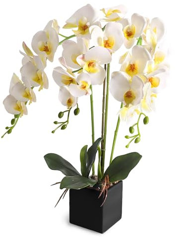 cailion Künstliche Orchideen Kunstblumen Künstliche Phalaenopsis Orchidee Bonsai künstliche Blumen mit Imitation Gefälschte Orchideen für Wohnzimmer Badezimmer Tischdekoration (white1)