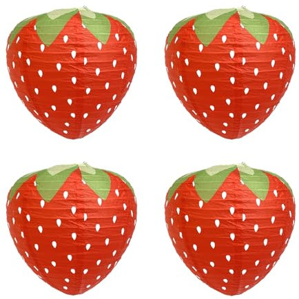 Vastsea 4 Piezas Linternas de Papel de Fresa, Farol de Papel de Frutas, Fresa en Forma de Papel Linterna para Cumpleaños Jardín de Boda Fiestas Temáticas de Fresas Faroles de Papel de Fresa