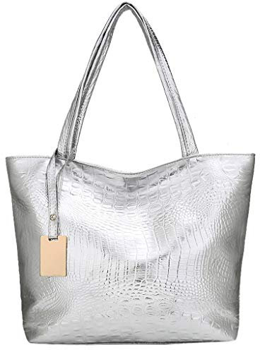 Frauen Kapazität Mode Schulter Frauen Handtasche solide große Taschen tot Hemdbluse Damen Kurzarm Ohne Taschen (Silver, One Size)