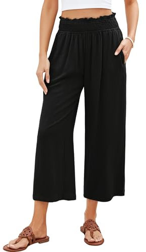 Roskiky Hosen Damen Sommer High Waist Hose Summer Pants Women Schwarze S
