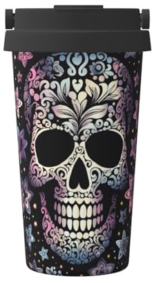 GHBNK Cool Skull Travel Coffee Mug Stainless Steel Insulated Coffee Mug Double Wall Travel Coffee Cup Reusable Insulated Tumbler with Lid for Iced and Hot Drinks
