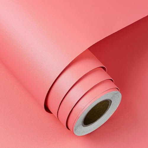 FunStick Coral Pink Wallpaper Self Adhesive Girls Pink Wallpaper for Bedroom Kids Coral Pink Peel and Stick Wallpaper Kitchen Cupboard Vinyl Covering Pink Vinyl Wrap for Furniture Worktops 40CM×2M