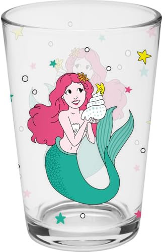 GRUSS & CO Trinkglas Motiv Meerjungfrau | bedrucktes Glas, Höhe 10,8 cm, Durchmesser 6,8 cm, Volumen 22 cl | Geschenk für Kinder, Jungen, Mädchen, Weihnachten, Geburtstag | 74105
