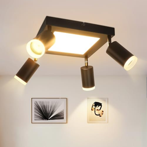 cupgow LED Deckenlampe 4 Flammig Deckenstrahler - Deckenspot GU10 Deckenleuchte Schwarz Deckenleuchte Eckig Schlafzimmerlampe 3000k Küchenlampe 20W Schwenkbar für Wohnzimmer Büro