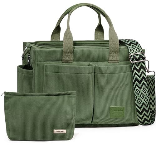 Captain Blues Cord Tasche Damen, Große Handtasche Shopper Tasche, Tasche Arbeit Damen, Umhängetasche mit Reißverschluss, Cord Tote Bag für Uni & Alltag (Grün)