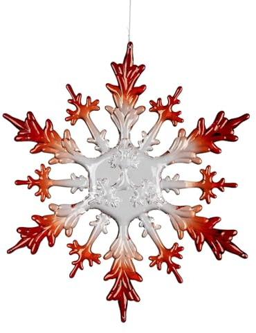 formano Eiskristall Deko Hänger 20 cm Weihnachtsdeko Fenster klar-rot aus Acryl - filigraner Schneekristall zum Aufhängen - Winterdeko für Fenster, Zweige oder Baum - frostige Eleganz aus Acrylglas