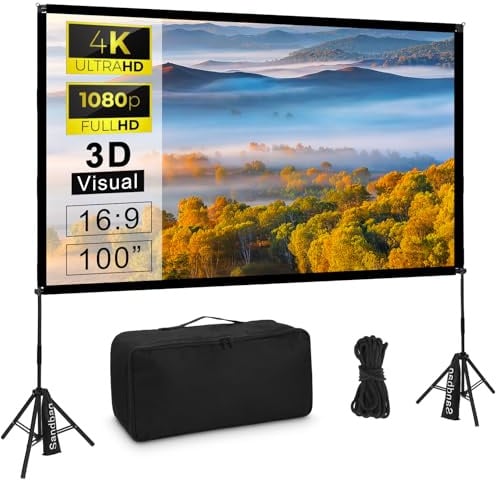 Proiettore Tela con Treppiede 100 Pollici Proiettore Tela Portatile Outdoor Cinema 16:9 HD Rear Front Giardino Proiezione con Borsa per la Casa Cortile Teatro Notti Campeggio