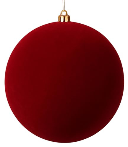 MIJOMA Sfera decorativa floccata – Sfera di Natale in plastica con velluto, grande decorazione natalizia moderna e leggera (rosso scuro, diametro 15 cm)