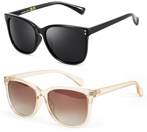 Myiaur 2 Pack Sonnenbrille Damen Groß Polarisierte UV400 Schutz | Klassisch Oversized Quadratische Rahmen, für Autofahren & Outdoor
