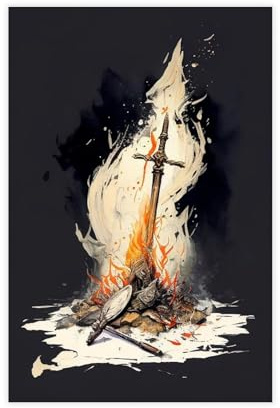 QITUBVAF Dark Souls Bonfire Leinwand-Poster, Wandkunst, Dekordruck, Bild Gemälde für Wohnzimmer, Schlafzimmer, Dekoration, 30 x 45 cm